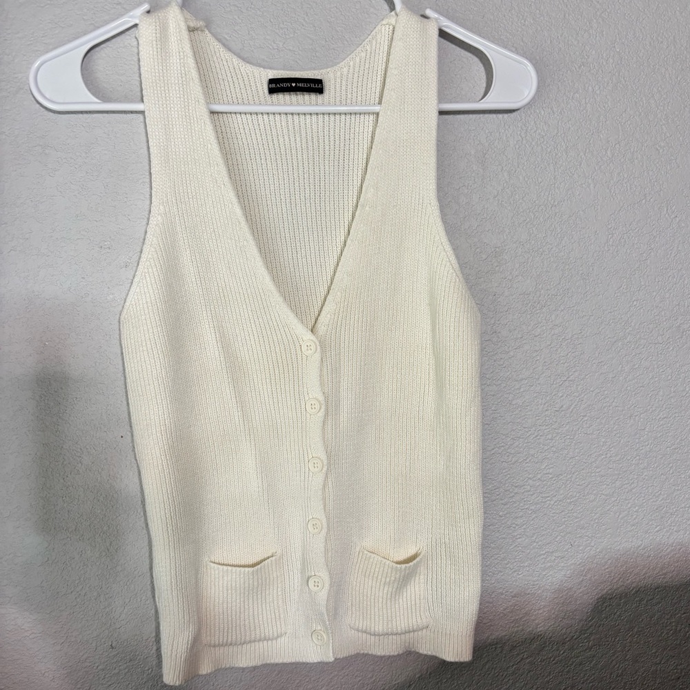 Brandy Melville Cream Ribbed Button-Front Sweater Vest O/S